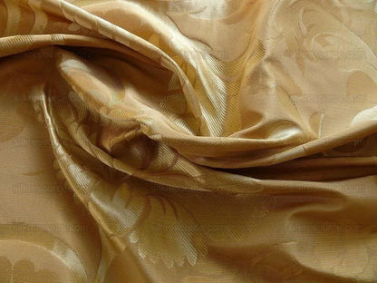 100% Silk Lampas Carnation Crewel "flaxen" Tan Gold Reversible Layered