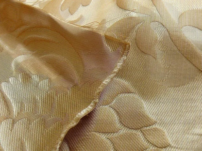 100% Silk Lampas Carnation Crewel "flaxen" Tan Gold Reversible Layered