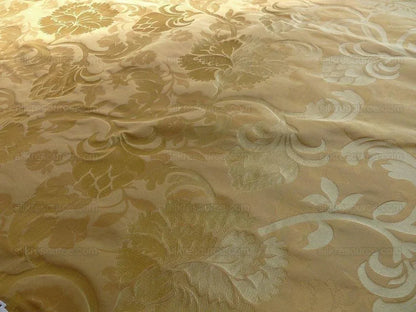 100% Silk Lampas Carnation Crewel "flaxen" Tan Gold Reversible Layered