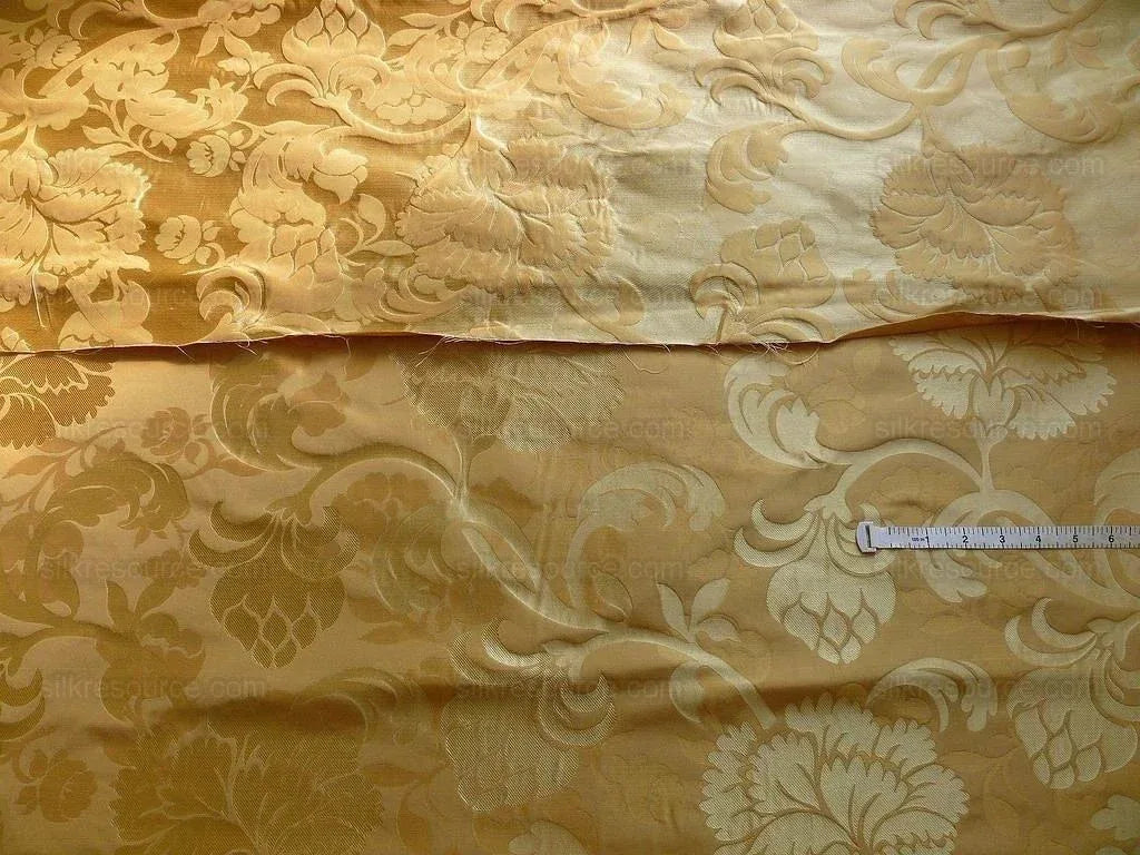 100% Silk Lampas Carnation Crewel "flaxen" Tan Gold Reversible Layered