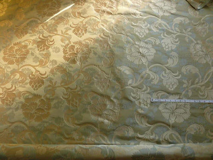 High End 100% Silk Lampas Carnation Crewel "water Blue" Gold Aqua Reversible Layered