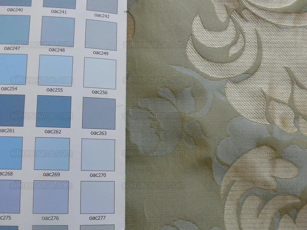 High End 100% Silk Lampas Carnation Crewel "water Blue" Gold Aqua Reversible Layered