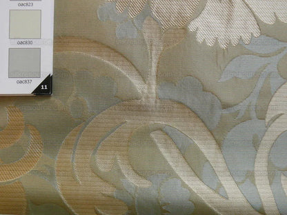 High End 100% Silk Lampas Carnation Crewel "water Blue" Gold Aqua Reversible Layered