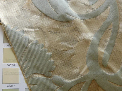 High End 100% Silk Lampas Carnation Crewel "water Blue" Gold Aqua Reversible Layered