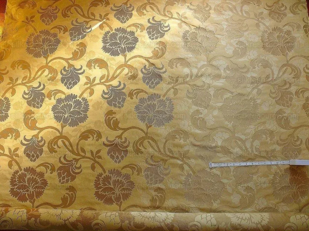 100% Silk Lampas Carnation Crewel "shimmer" Gold Beige Reversible Layered
