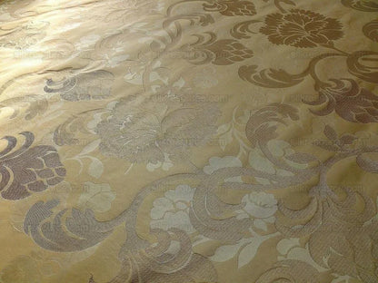 100% Silk Lampas Carnation Crewel "shimmer" Gold Beige Reversible Layered