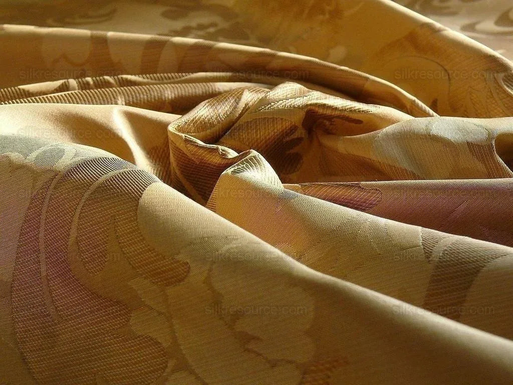 100% Silk Lampas Carnation Crewel "shimmer" Gold Beige Reversible Layered