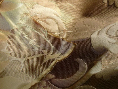 100% Silk Lampas Carnation Crewel "shimmer" Gold Beige Reversible Layered