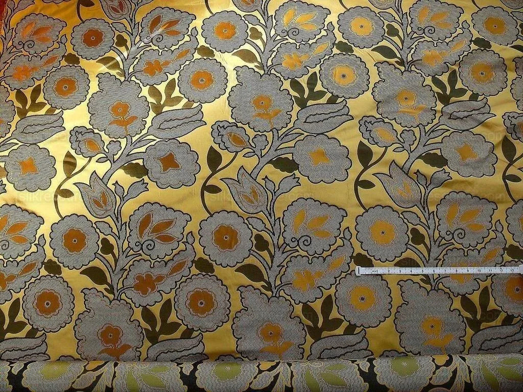 100% Silk Lampas Large Art Deco Flower Vine "deco" Khaki