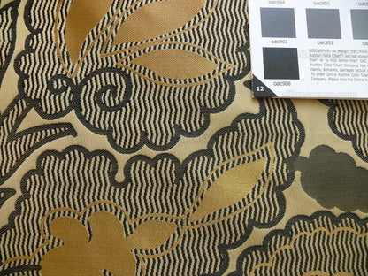 100% Silk Lampas Large Art Deco Flower Vine "deco" Khaki