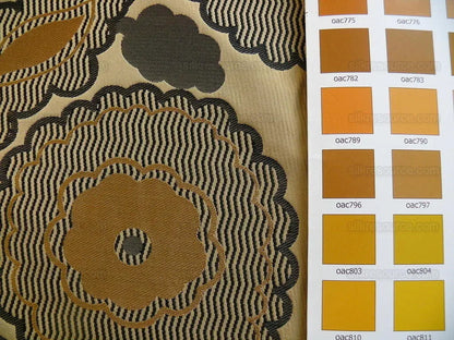 100% Silk Lampas Large Art Deco Flower Vine "deco" Khaki