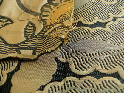 100% Silk Lampas Large Art Deco Flower Vine "deco" Khaki