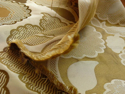 by yard 100% Silk Lampas Large Art Deco Flower Vine "golden" Gold