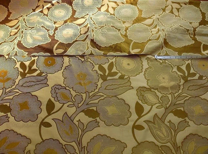 by yard 100% Silk Lampas Large Art Deco Flower Vine "golden" Gold