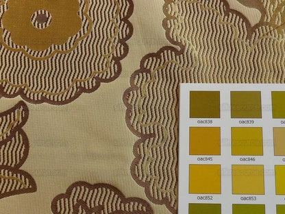 by yard 100% Silk Lampas Large Art Deco Flower Vine "golden" Gold