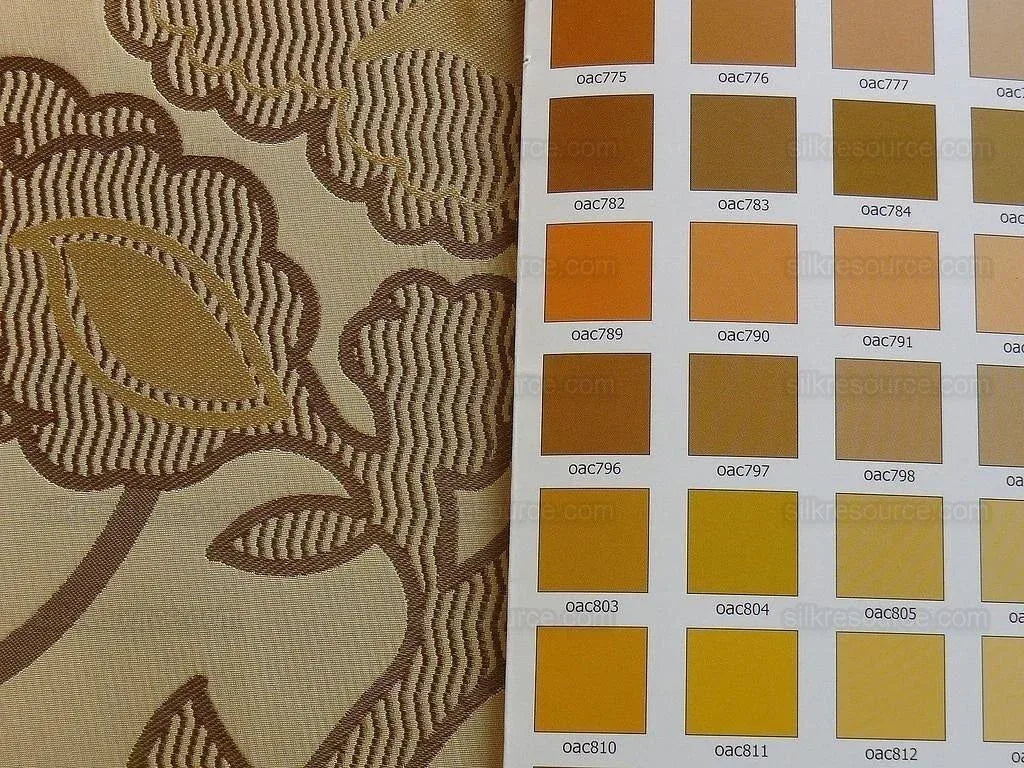 by yard 100% Silk Lampas Large Art Deco Flower Vine "golden" Gold