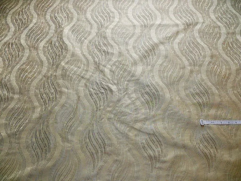 by yard 100% Silk Lampas Curvy Modern River "silver" Gold White Art Nouveau