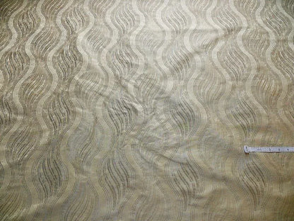 by yard 100% Silk Lampas Curvy Modern River "silver" Gold White Art Nouveau