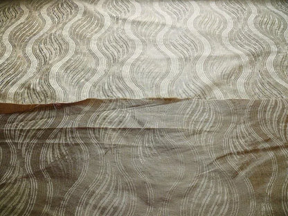 by yard 100% Silk Lampas Curvy Modern River "silver" Gold White Art Nouveau