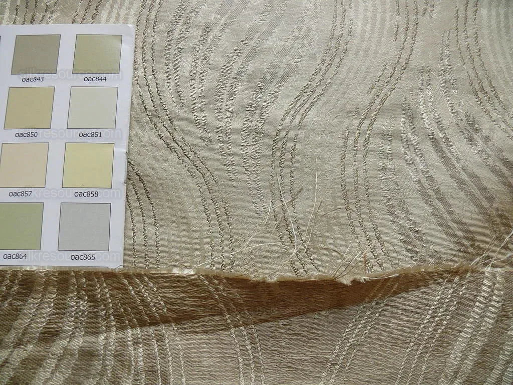 by yard 100% Silk Lampas Curvy Modern River "silver" Gold White Art Nouveau