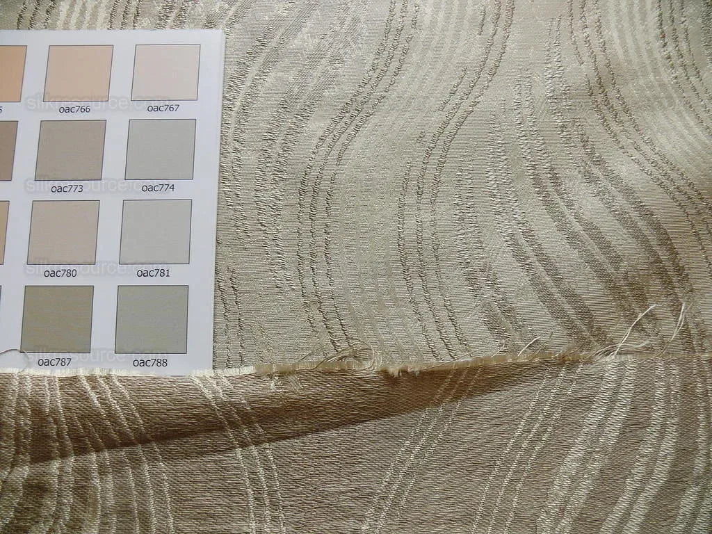 by yard 100% Silk Lampas Curvy Modern River "silver" Gold White Art Nouveau