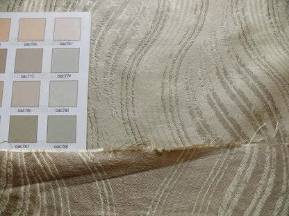 by yard 100% Silk Lampas Curvy Modern River "silver" Gold White Art Nouveau