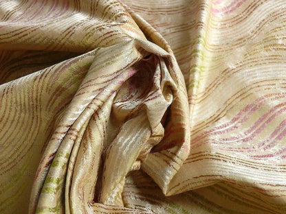 by yard 100% Silk Lampas Curvy Modern River "candy" Pink Beige Green Art Nouveau