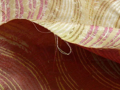 by yard 100% Silk Lampas Curvy Modern River "candy" Pink Beige Green Art Nouveau