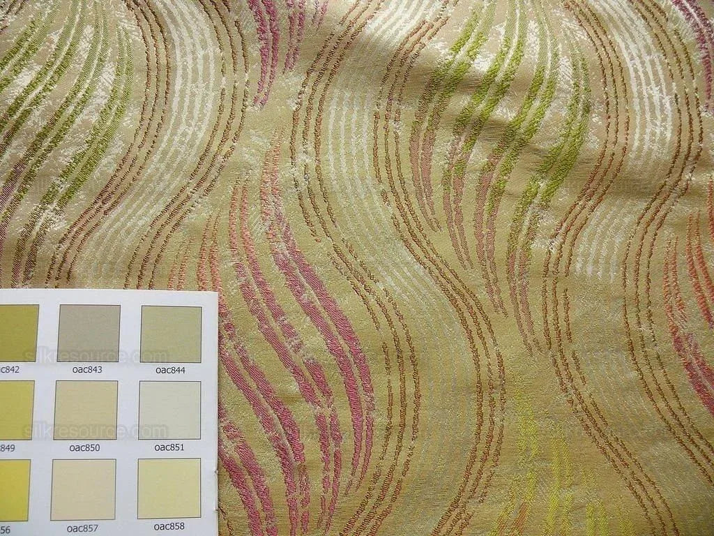 by yard 100% Silk Lampas Curvy Modern River "candy" Pink Beige Green Art Nouveau