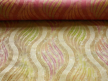 by yard 100% Silk Lampas Curvy Modern River "candy" Pink Beige Green Art Nouveau