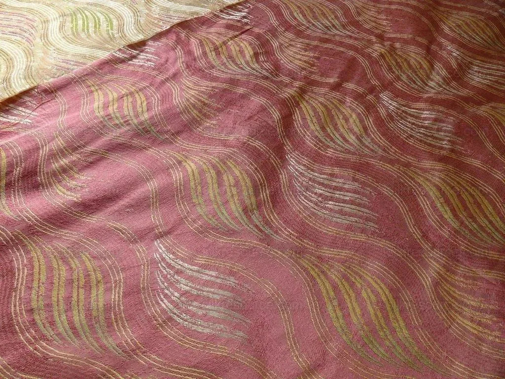by yard 100% Silk Lampas Curvy Modern River "candy" Pink Beige Green Art Nouveau