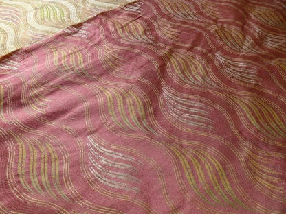 by yard 100% Silk Lampas Curvy Modern River "candy" Pink Beige Green Art Nouveau
