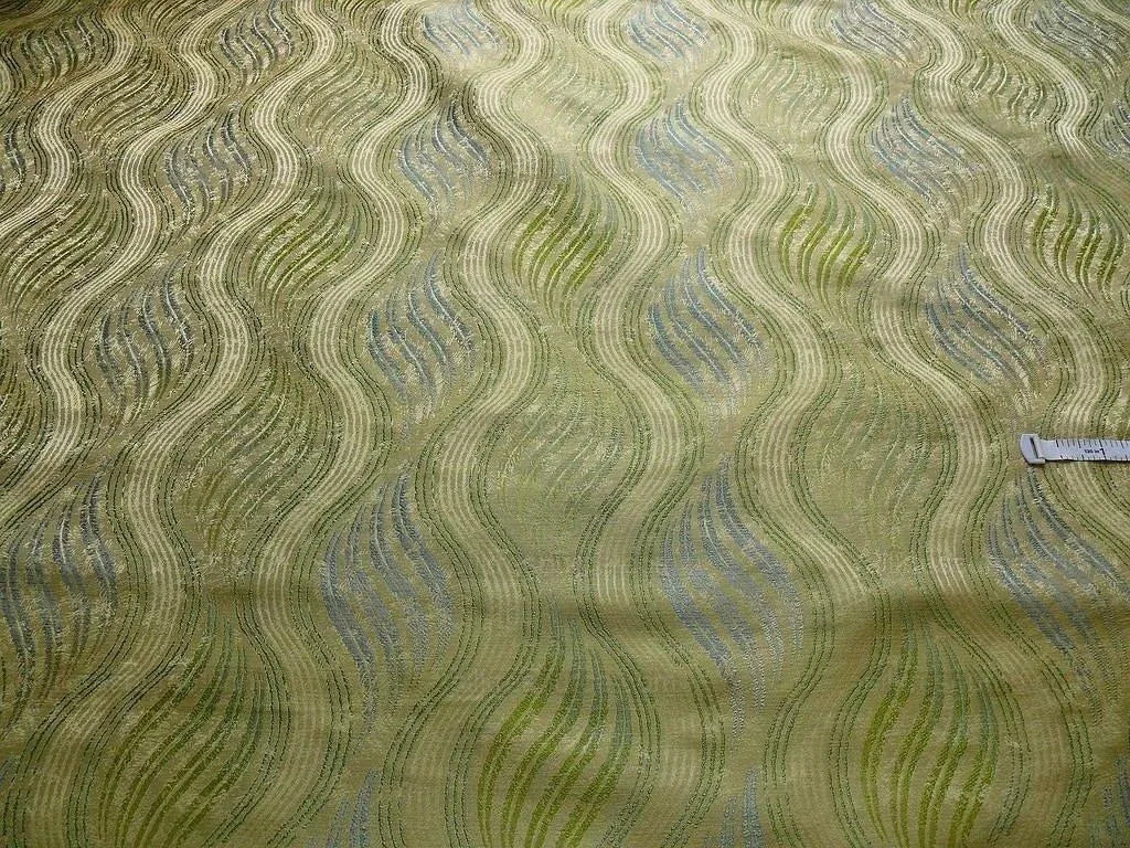 100% Silk Lampas Curvy Modern River "peridot" Green Blue Art Nouveau