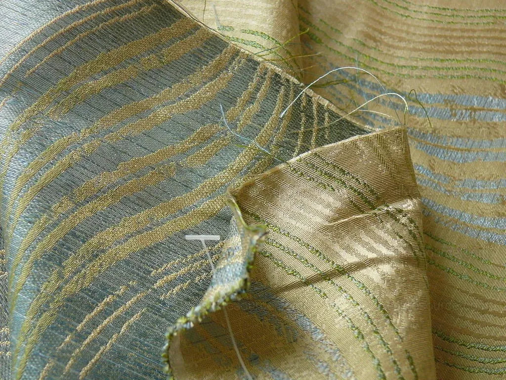 100% Silk Lampas Curvy Modern River "peridot" Green Blue Art Nouveau