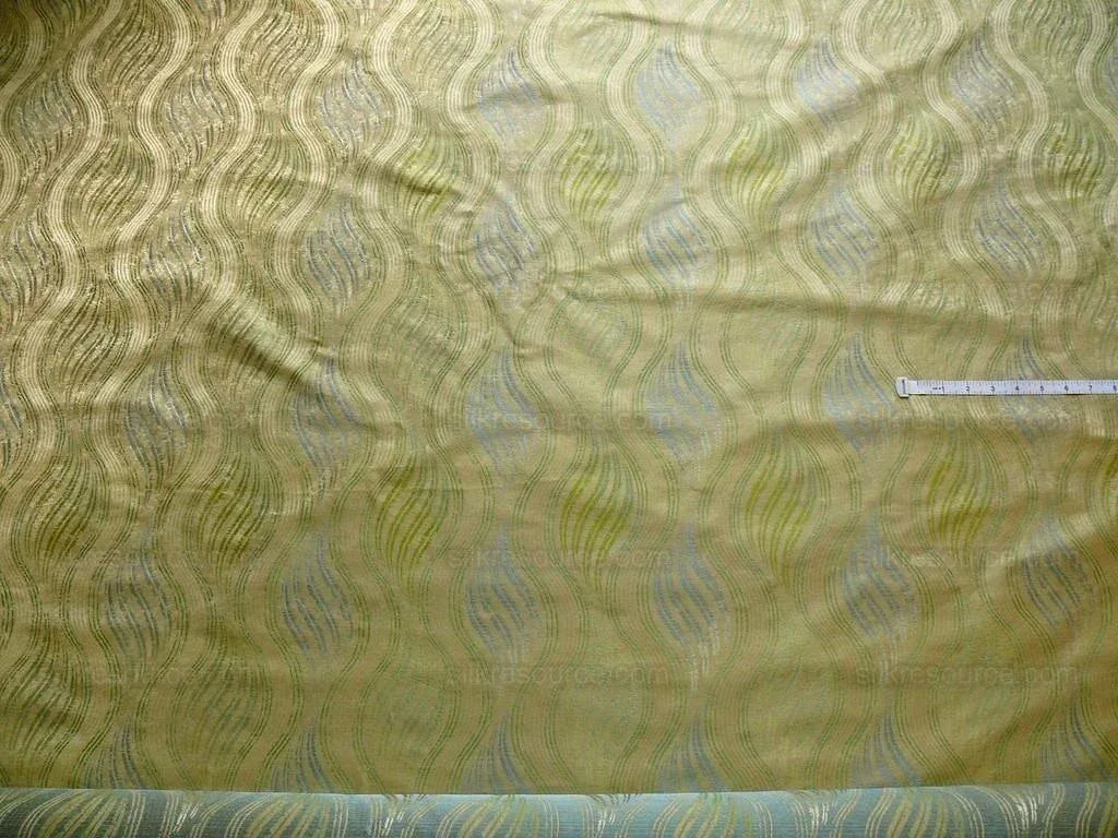 100% Silk Lampas Curvy Modern River "peridot" Green Blue Art Nouveau