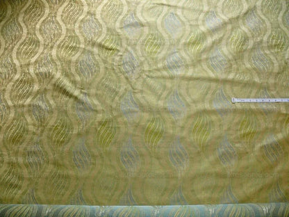 100% Silk Lampas Curvy Modern River "peridot" Green Blue Art Nouveau