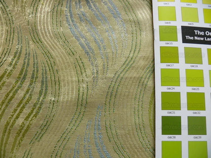 100% Silk Lampas Curvy Modern River "peridot" Green Blue Art Nouveau