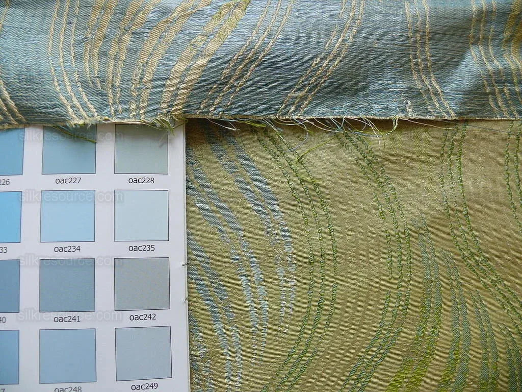 100% Silk Lampas Curvy Modern River "peridot" Green Blue Art Nouveau