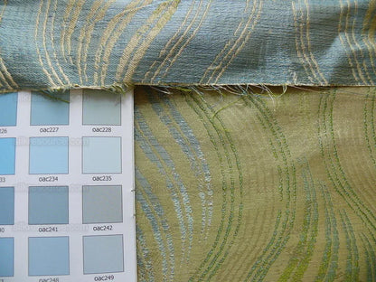 100% Silk Lampas Curvy Modern River "peridot" Green Blue Art Nouveau