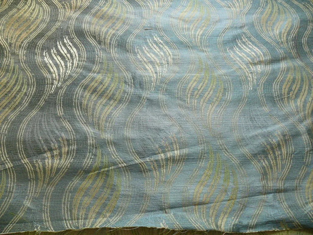 100% Silk Lampas Curvy Modern River "peridot" Green Blue Art Nouveau