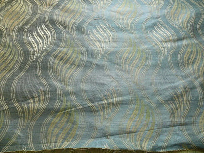 100% Silk Lampas Curvy Modern River "peridot" Green Blue Art Nouveau