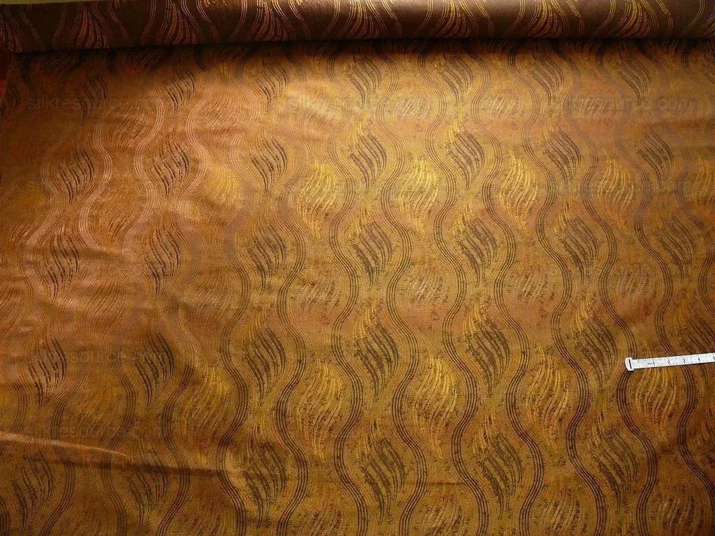 100% Silk Lampas Curvy Modern River "java" Brown Gold Art Nouveau
