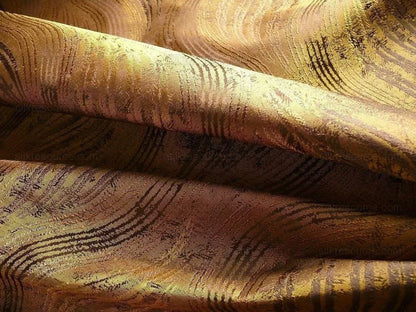 100% Silk Lampas Curvy Modern River "java" Brown Gold Art Nouveau