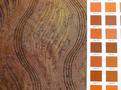 100% Silk Lampas Curvy Modern River "java" Brown Gold Art Nouveau