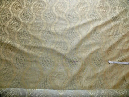 by yard 100% Silk Lampas Curvy Modern River "spa" Silver Blue Gold Art Nouveau