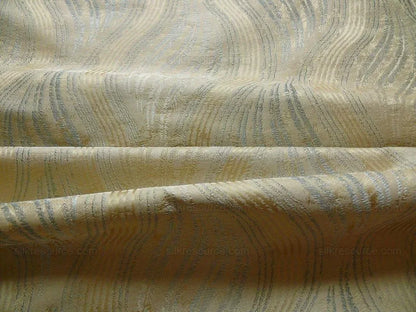 by yard 100% Silk Lampas Curvy Modern River "spa" Silver Blue Gold Art Nouveau