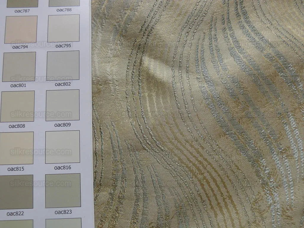 by yard 100% Silk Lampas Curvy Modern River "spa" Silver Blue Gold Art Nouveau