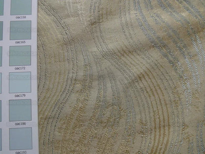 by yard 100% Silk Lampas Curvy Modern River "spa" Silver Blue Gold Art Nouveau