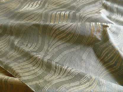 by yard 100% Silk Lampas Curvy Modern River "spa" Silver Blue Gold Art Nouveau