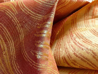 by yard 100% Silk Lampas Curvy Modern River "spice" Red Brown Gold Art Nouveau